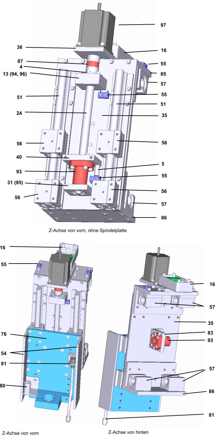 97 16 55 85 57 55 51 35 56 5 55 56 57 86 36 87 4 13 (94, 96) 51 24 56 40 93 31 (95) 56 55 16 76 54 81 80 16 57 35 83 93 57 86 81 Z-Achse von vorn, ohne Spindelplatte Z-Achse von vorn Z-Achse von hinten