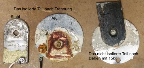 Stahl Alu Das isolierte Teil nach Trennung Das nicht isolierte Teil nach ziehen mit 15kg